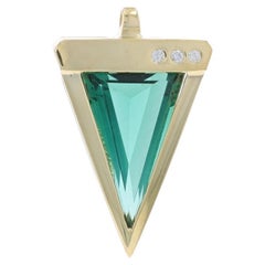 Gelbgold Turmalin Diamant Geometrischer Anhänger - 14k Step Cut Triangle 9.24ctw