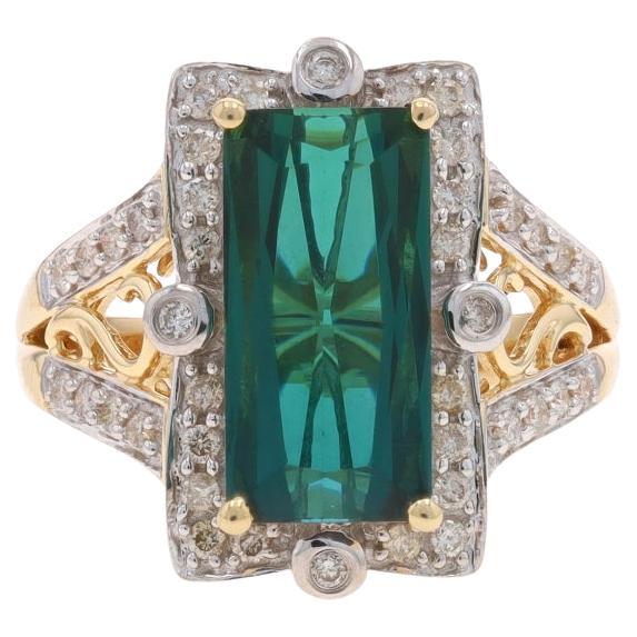Yellow Gold Tourmaline Diamond Halo Ring - 14k Rectangular Scissors 7.32ctw
