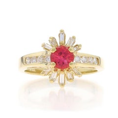 Yellow Gold Tourmaline Diamond Ring - 14k Round 1.00ctw Starburst