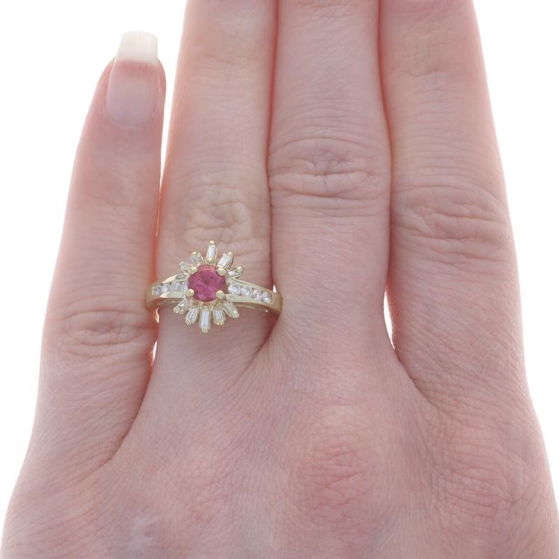 Gelbgold Turmalin-Diamantring - 14k runder 1,00ctw Starburst (Rundschliff) im Angebot