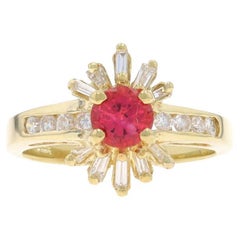 Yellow Gold Tourmaline Diamond Ring - 14k Round 1.00ctw Starburst