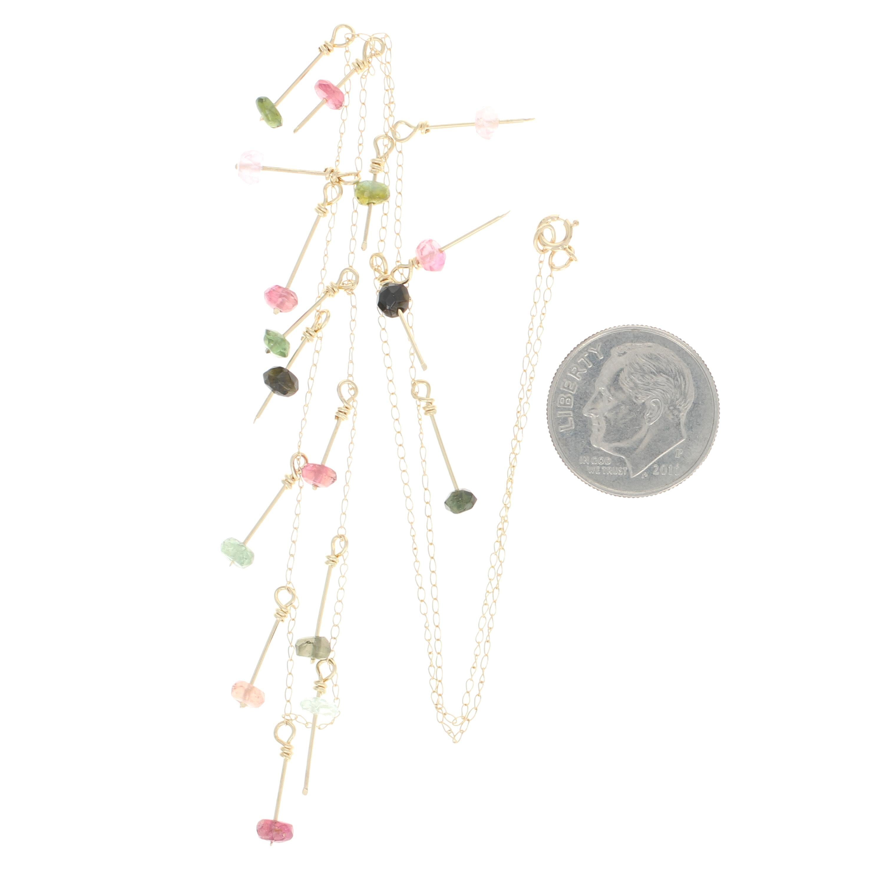 Gelbgold Turmalin Tropfen Station Halskette, 14k Rondelle Perlen im Zustand „Hervorragend“ im Angebot in Greensboro, NC