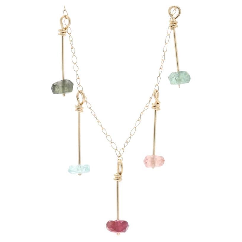 Yellow Gold Tourmaline Drop Station Necklace, 14k Rondelle Beads