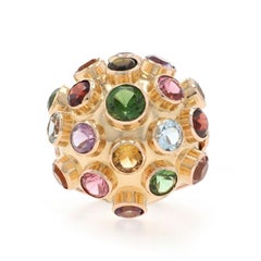 Yellow Gold Tourmaline Garnet Amethyst Vintage Sputnik Cocktail Ring 18k 3.22ctw