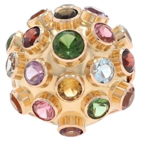 Yellow Gold Tourmaline Garnet Amethyst Vintage Sputnik Cocktail Ring 18k 3.22ctw