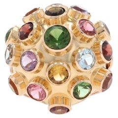 Yellow Gold Tourmaline Garnet Amethyst Vintage Sputnik Cocktail Ring 18k 3.22ctw