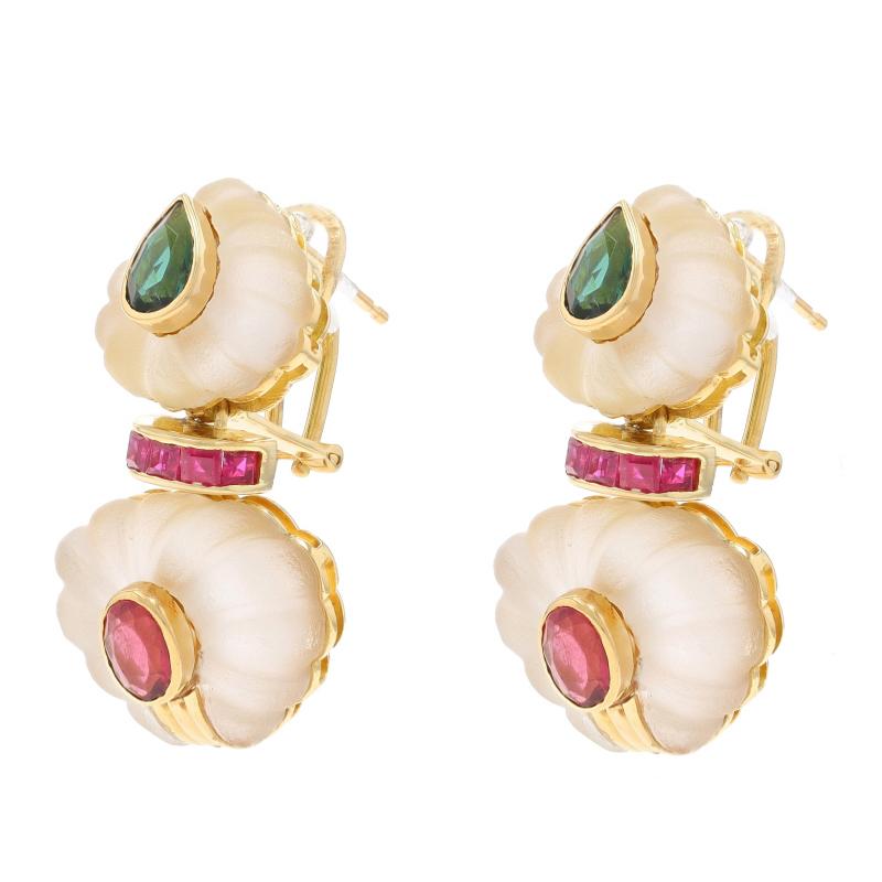 Orecchini a pendente in oro giallo con tormalina, rubino e quarzo roccioso 18k Pear 2,44ctw Pierced In condizioni ottime in vendita a Greensboro, NC