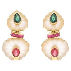 Orecchini a pendente in oro giallo con tormalina, rubino e quarzo roccioso 18k Pear 2,44ctw Pierced