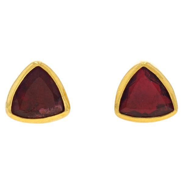 Yellow Gold Tourmaline Stud Earrings - 18k Trillion 4.20ctw Pierced