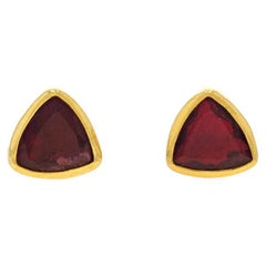 Yellow Gold Tourmaline Stud Earrings - 18k Trillion 4.20ctw Pierced