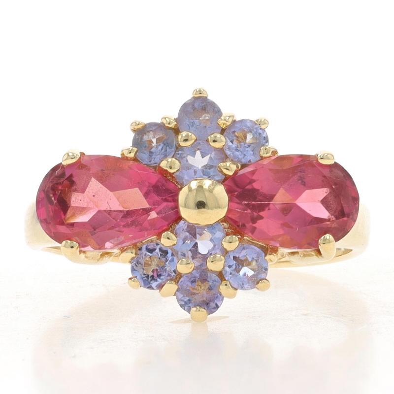 Size: 6
Sizing Fee: Up 2 1/2 sizes for $35 or Down 1 1/2 size for $35

Metal Content: 14k Yellow Gold

Stone Information

Natural Tourmalines
Carat(s): 1.58ctw
Cut: Pear
Color: Pink

Natural Tanzanites
Treatment: Routinely Enhanced
Carat(s):