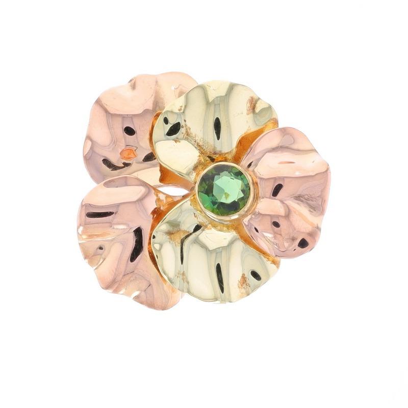 Epoche: Vintage By

Metallgehalt: 14k Gelbgold & 14k Roségold

Informationen zu Stein

Natürlicher Turmalin
Karat(e): .60ct
Schnitt: Rund
Farbe: Grün

Karat gesamt: .60ct

Stil: Solitär-Brosche
Verschlusstyp: Scharnierstift und