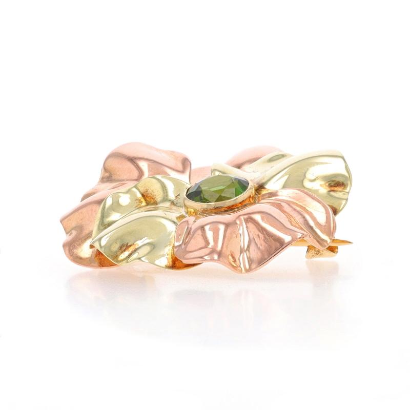 Gelbgold Turmalin Vintage Wild Pansy Solitär Brosche 14k .60ct Blumennadel, Vintage (Rundschliff) im Angebot