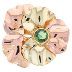 Yellow Gold Tourmaline Vintage Wild Pansy Solitaire Brooch 14k .60ct Flower Pin