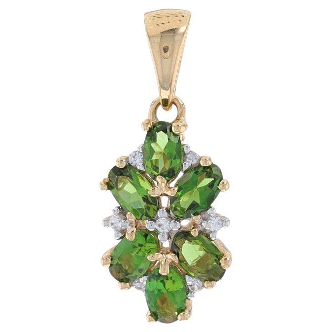 Yellow Gold Tourmaline & White Topaz Cluster Pendant - 10k Oval 1.04ctw Floral