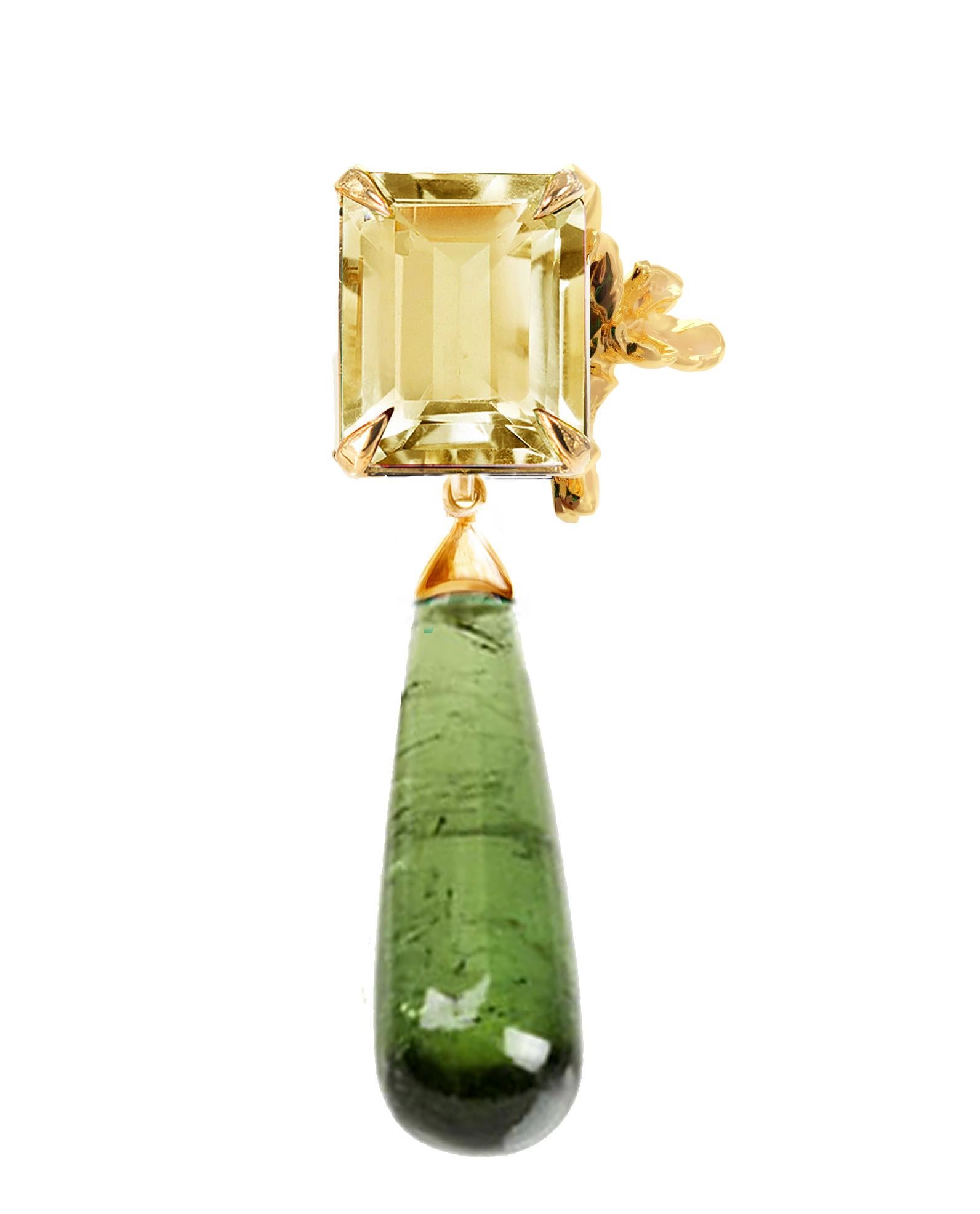 Orecchini Transformer in oro giallo con tormaline verdi lunghe staccabili In condizioni Nuovo in vendita a Berlin, DE