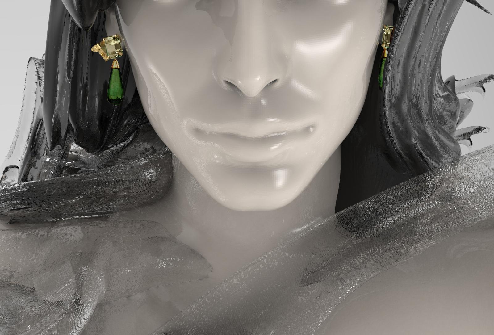 Yellow Gold Transformer Earrings with Detachable Long Green Tourmalines For Sale 3