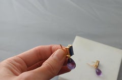 Yellow Gold Contemporary Earrings with Emeralds and Detachable Drops