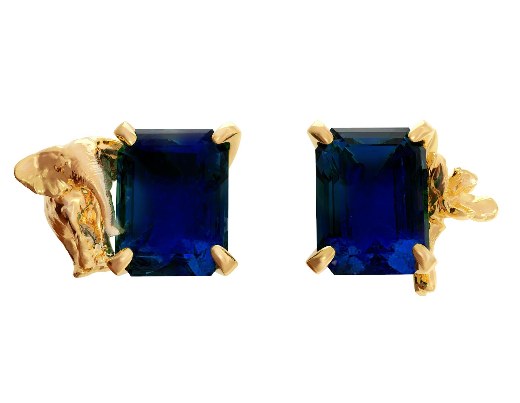 Yellow Gold Transformer Earrings with Sapphires and Detachable Drops en vente 7