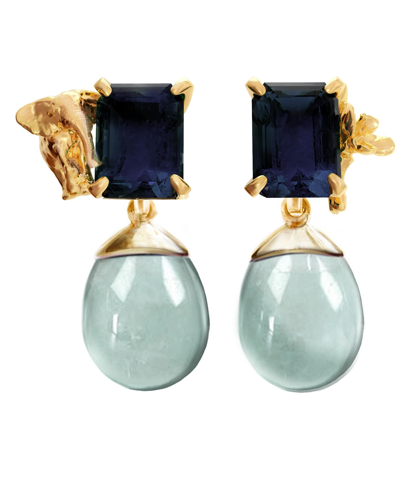 Yellow Gold Transformer Earrings with Sapphires and Detachable Drops en vente 13