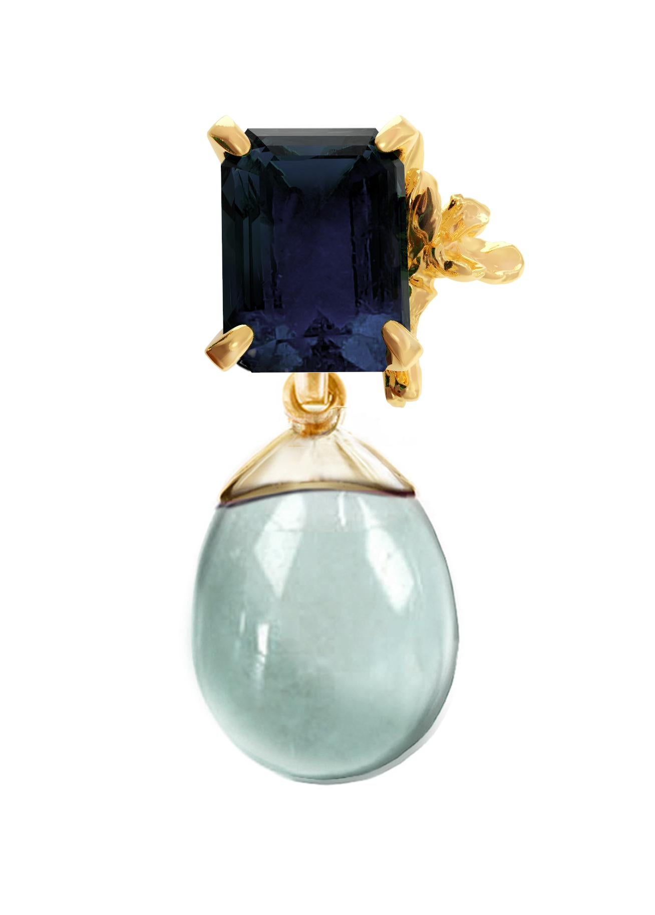 Yellow Gold Transformer Earrings with Sapphires and Detachable Drops Neuf - En vente à Berlin, DE