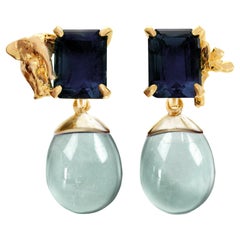 Yellow Gold Transformer Earrings with Sapphires and Detachable Drops