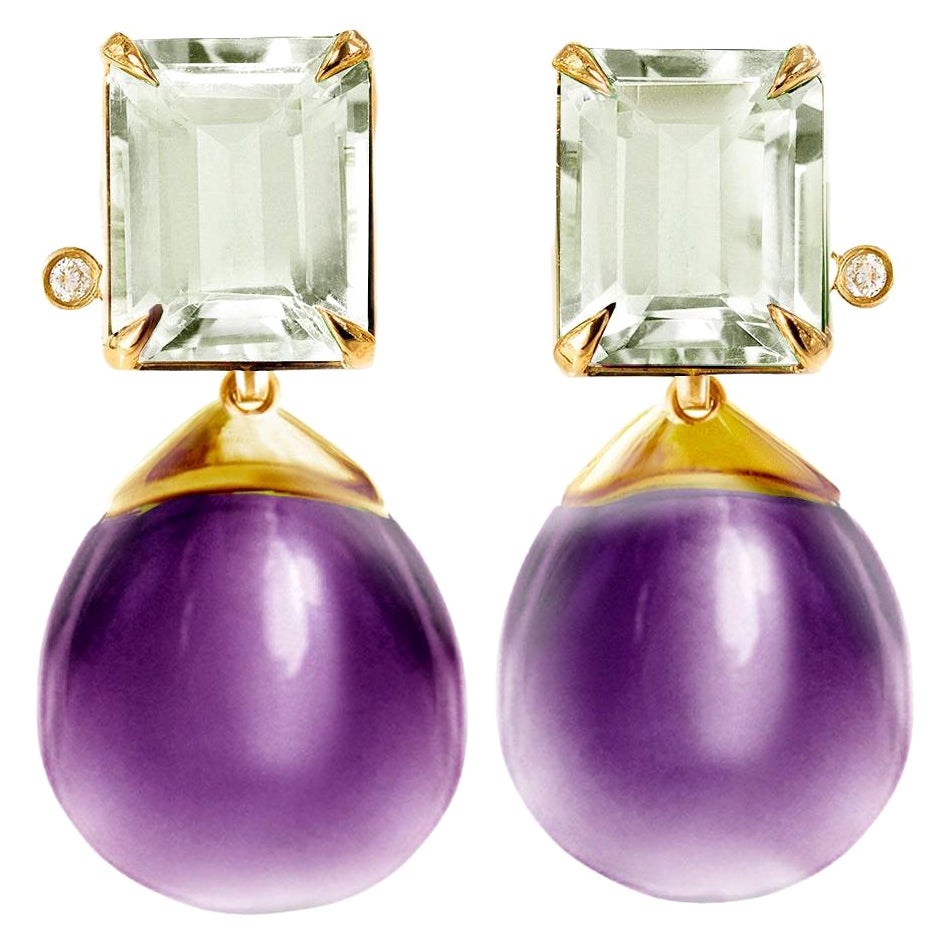 Clous d'oreilles transformés en or jaune avec quartz menthe et améthystes