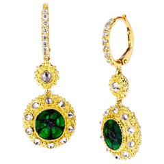 AnaKatarina Yellow Gold, Trapiche Emerald and Diamond Earrings