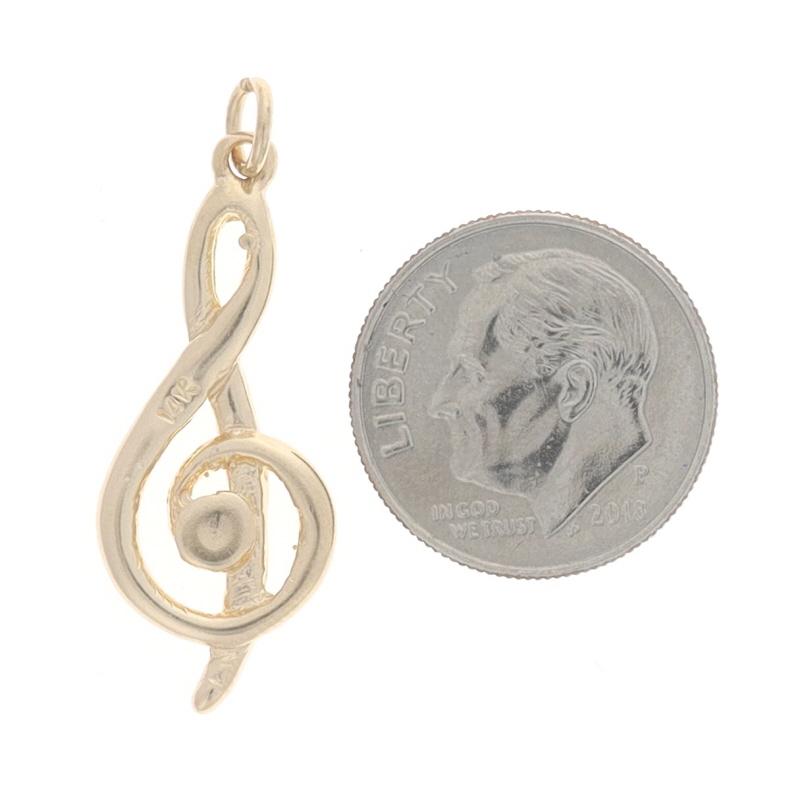Women's or Men's Yellow Gold Treble Clef Pendant - 14k Music Note Musician's Charm For Sale