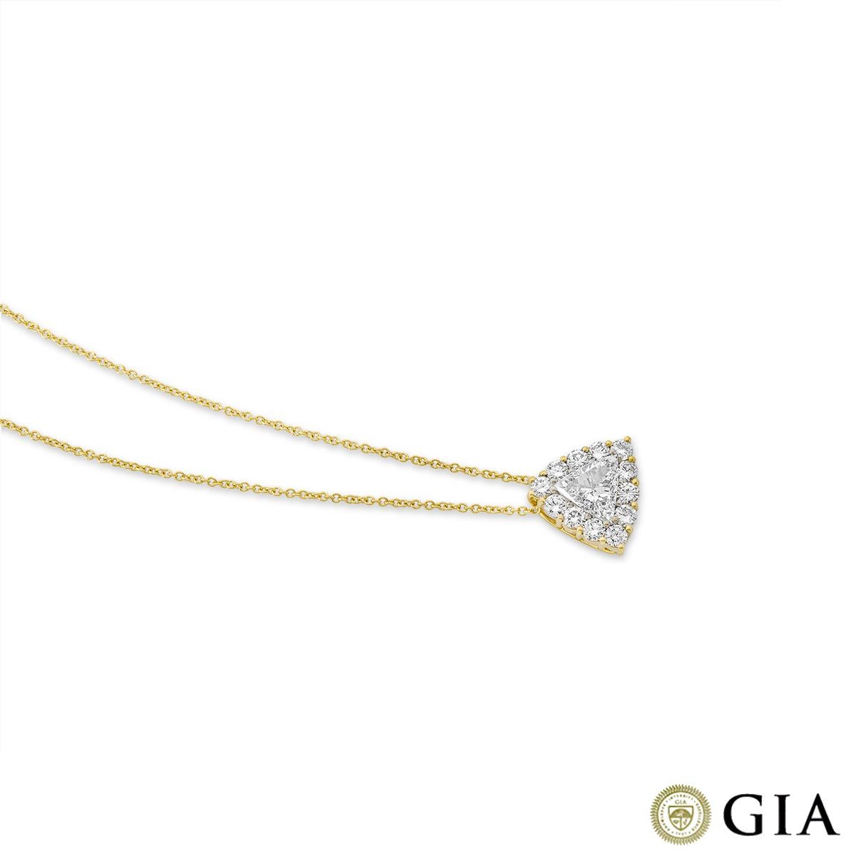 GIA Certified Yellow Gold Trillion Cut Diamond Pendant 1.00ct F/SI2 In New Condition For Sale In London, GB