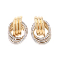 Yellow Gold Triple Circle Drop Earrings - 14k Door Knocker-Inspired Pierced