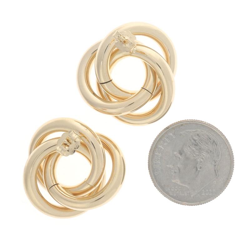 Yellow Gold Triple Circle Large Stud Earrings - 14k Knot Pierced In Excellent Condition For Sale In Greensboro, NC