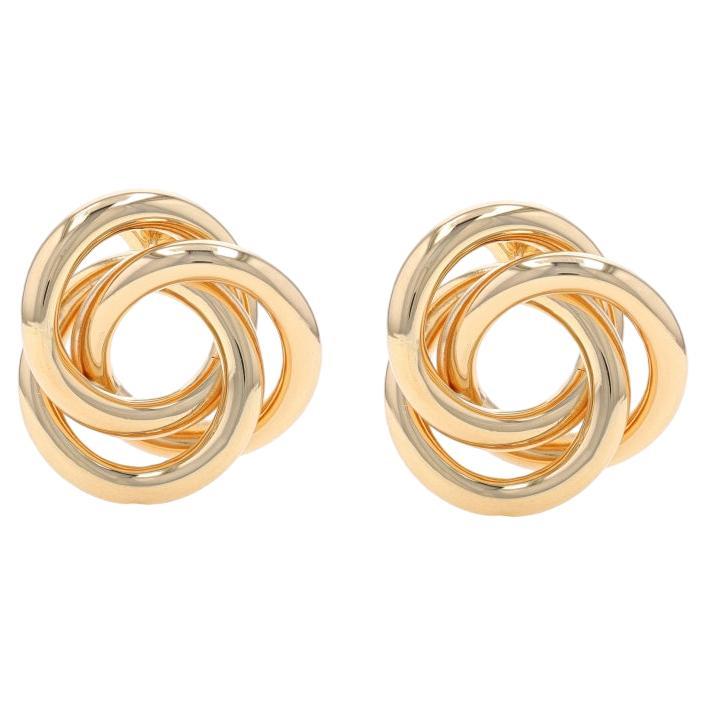 Yellow Gold Triple Circle Large Stud Earrings - 14k Knot Pierced For Sale