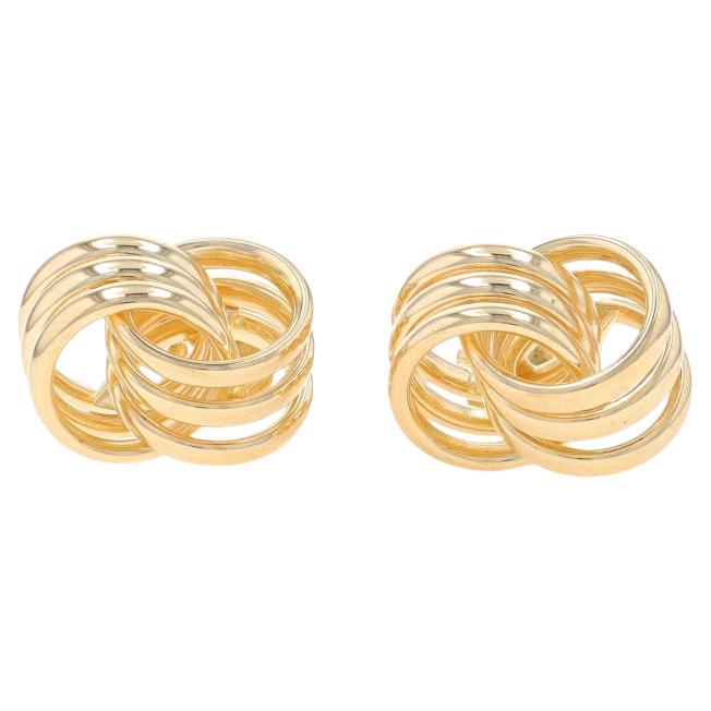 Yellow Gold Triple Circle Link Stud Earrings - 14k Knots Pierced For Sale
