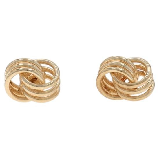 Yellow Gold Triple Circle Link Stud Earrings - 14k Pierced