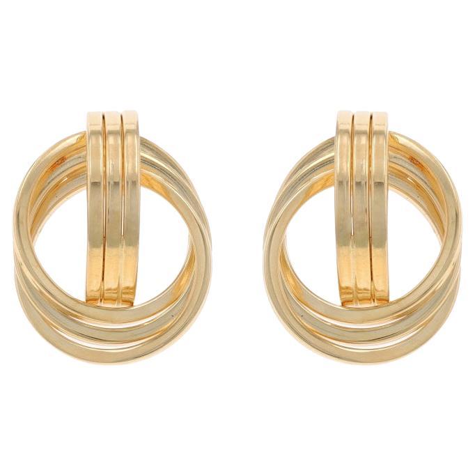 Dreifache Kreis-Twist-Tropfen-Ohrringe aus Gelbgold -14k Door Knocker-inspiriert durchbohrt im Angebot