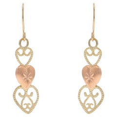 Pendientes Colgantes Triple Corazón Oro Amarillo - 10k Love Starburst Scroll Pierced