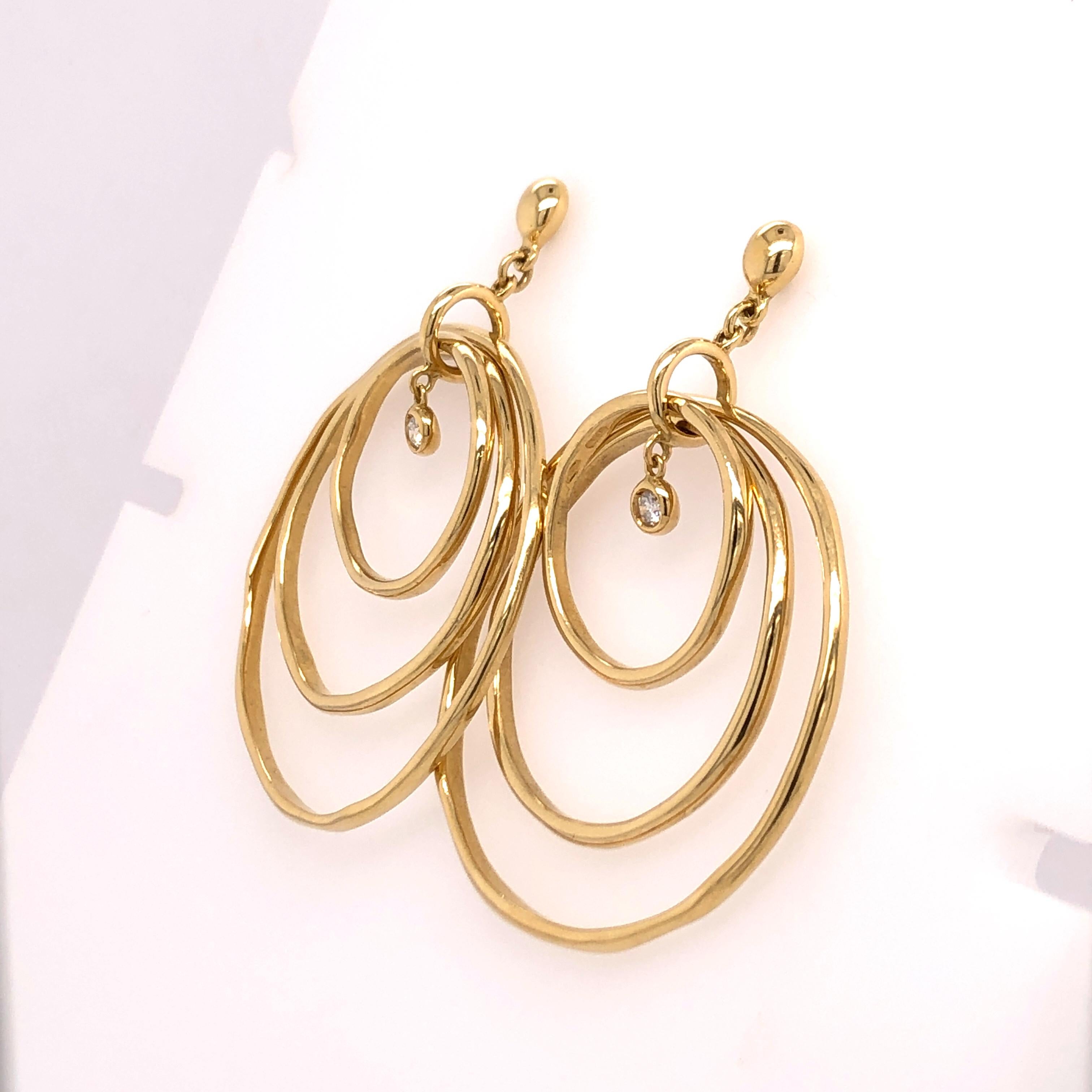 Contemporary Yellow Gold Triple Hoop Diamond Earrings