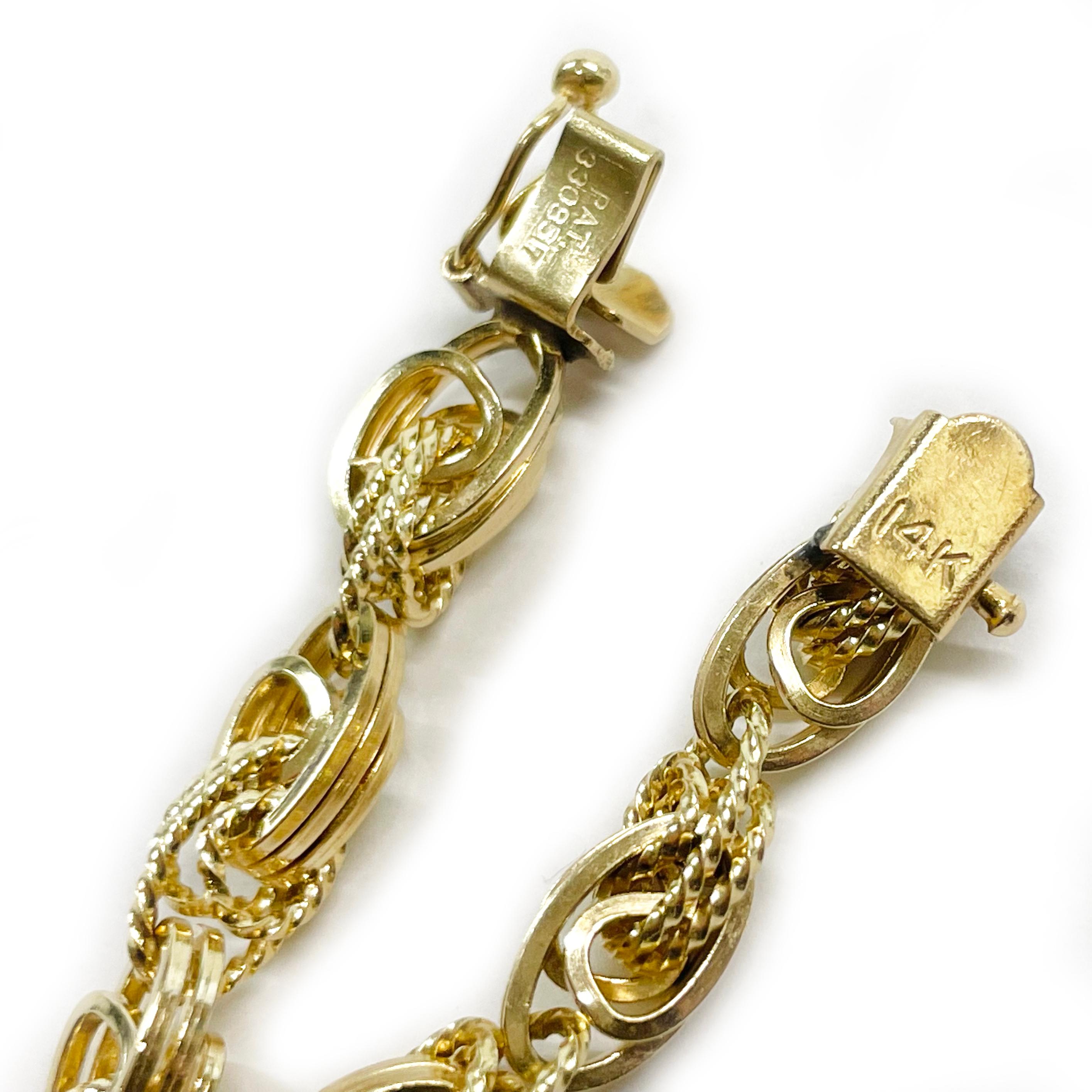 Retro Yellow Gold Triple Link Bracelet For Sale