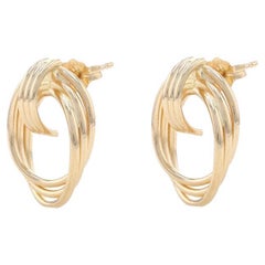 Boucles d'oreilles pendantes triple ovale en or jaune 14 carats inspirées du tour de serrure