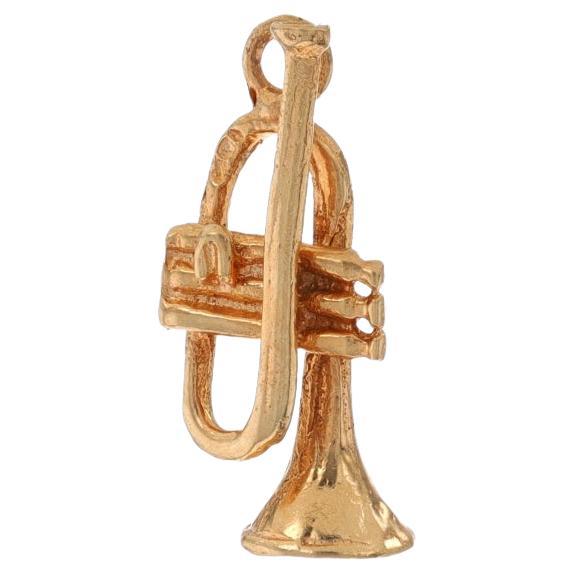 Yellow Gold Trumpet Charm - 14k Brass Instrument Musician's Gift For Sale