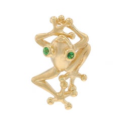 Yellow Gold Tsavorite Garnet Climbing Frog Pendant - 14k Round Amphibian