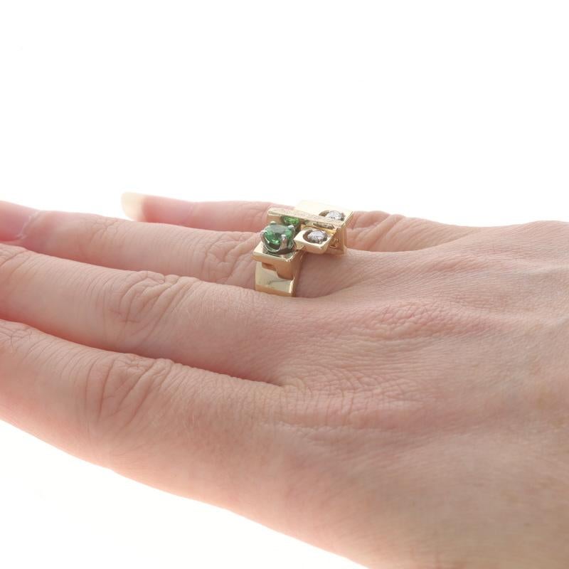 Bypass-Ring aus Gelbgold mit Tsavorit, Granat und Diamant - 14k rund .62ctw Abstrakt Damen im Angebot