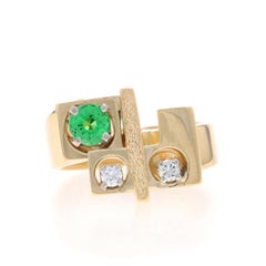 Yellow Gold Tsavorite Garnet & Diamond Bypass Ring - 14k Round .62ctw Abstract