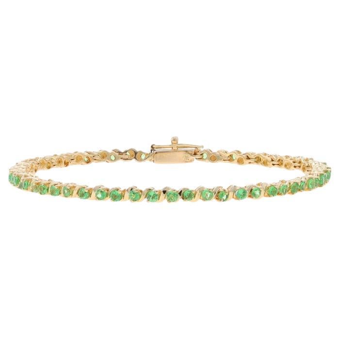 Yellow Gold Tsavorite Garnet Tennis Bracelet 7 1/4" - 14k Round 2.90ctw For Sale