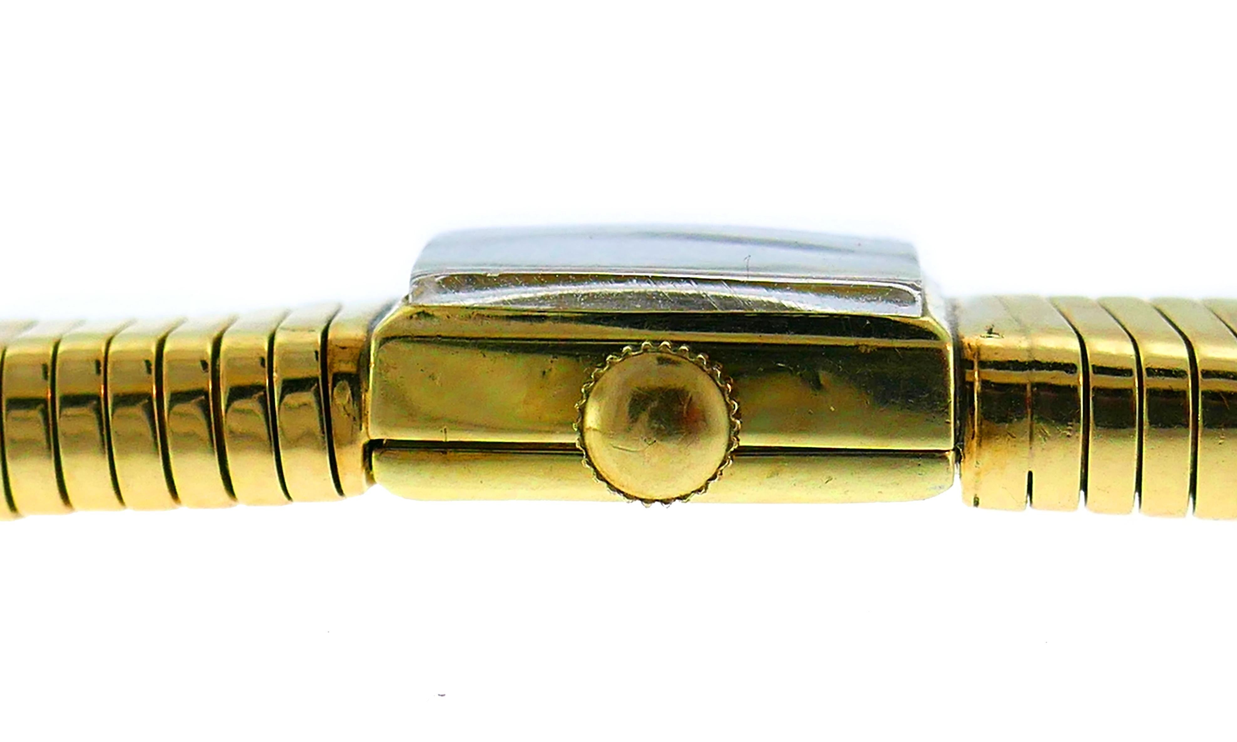 Women's Yellow Gold Tubogas Retro Watch Wrap Bracelet by Neiman Marcus, 1950s