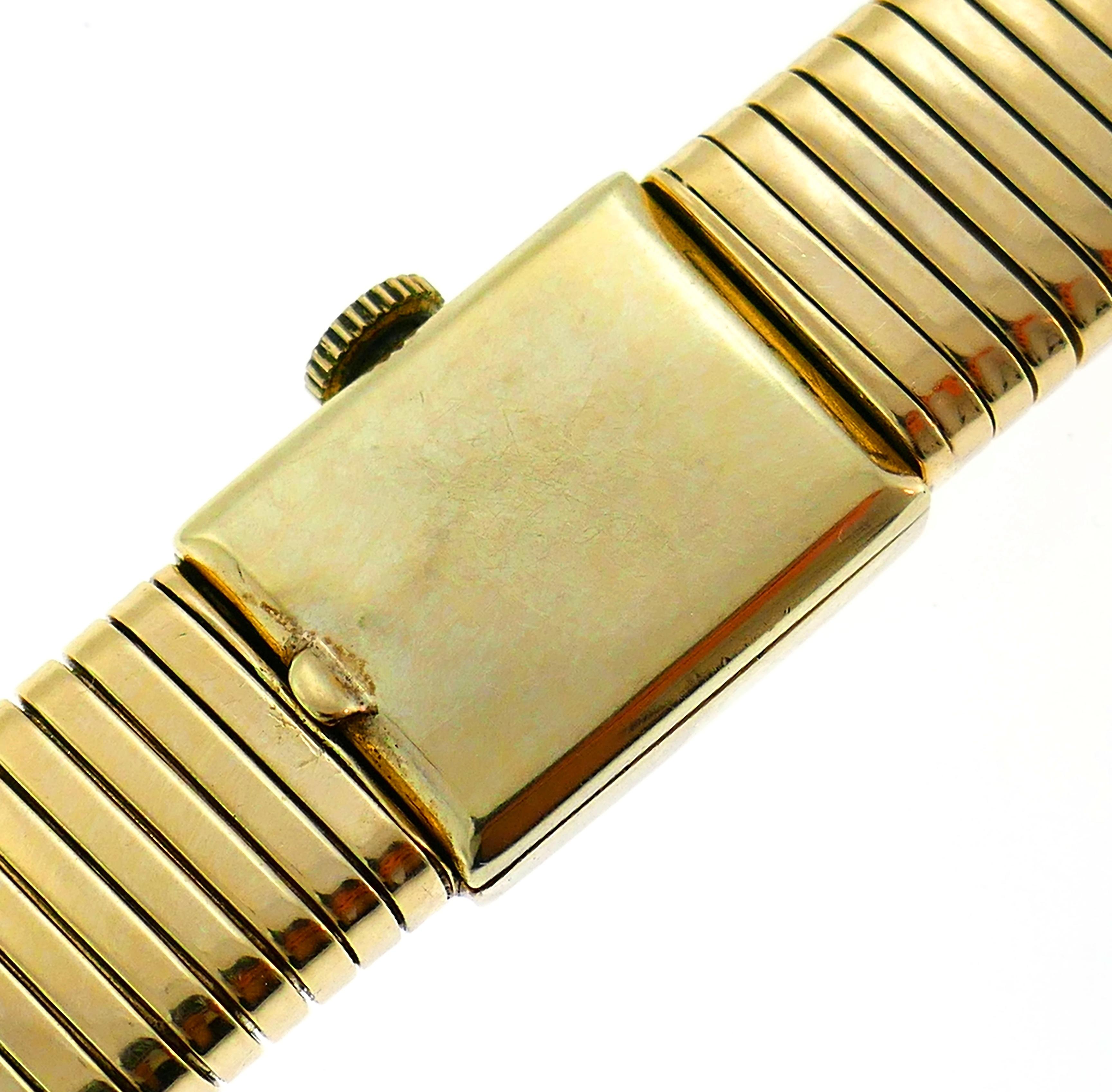 Yellow Gold Tubogas Retro Watch Wrap Bracelet by Neiman Marcus, 1950s 1