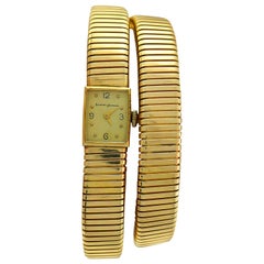 Yellow Gold Tubogas Vintage Watch Wrap Bracelet by Neiman Marcus, 1950s