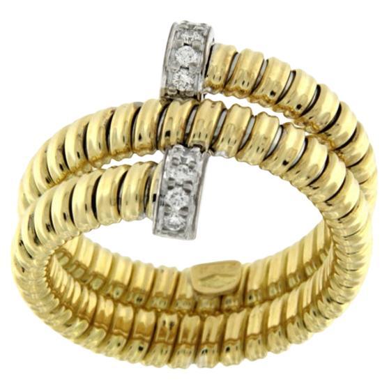 Yellow Gold Tubogas two laps ring with diamonds  For Sale