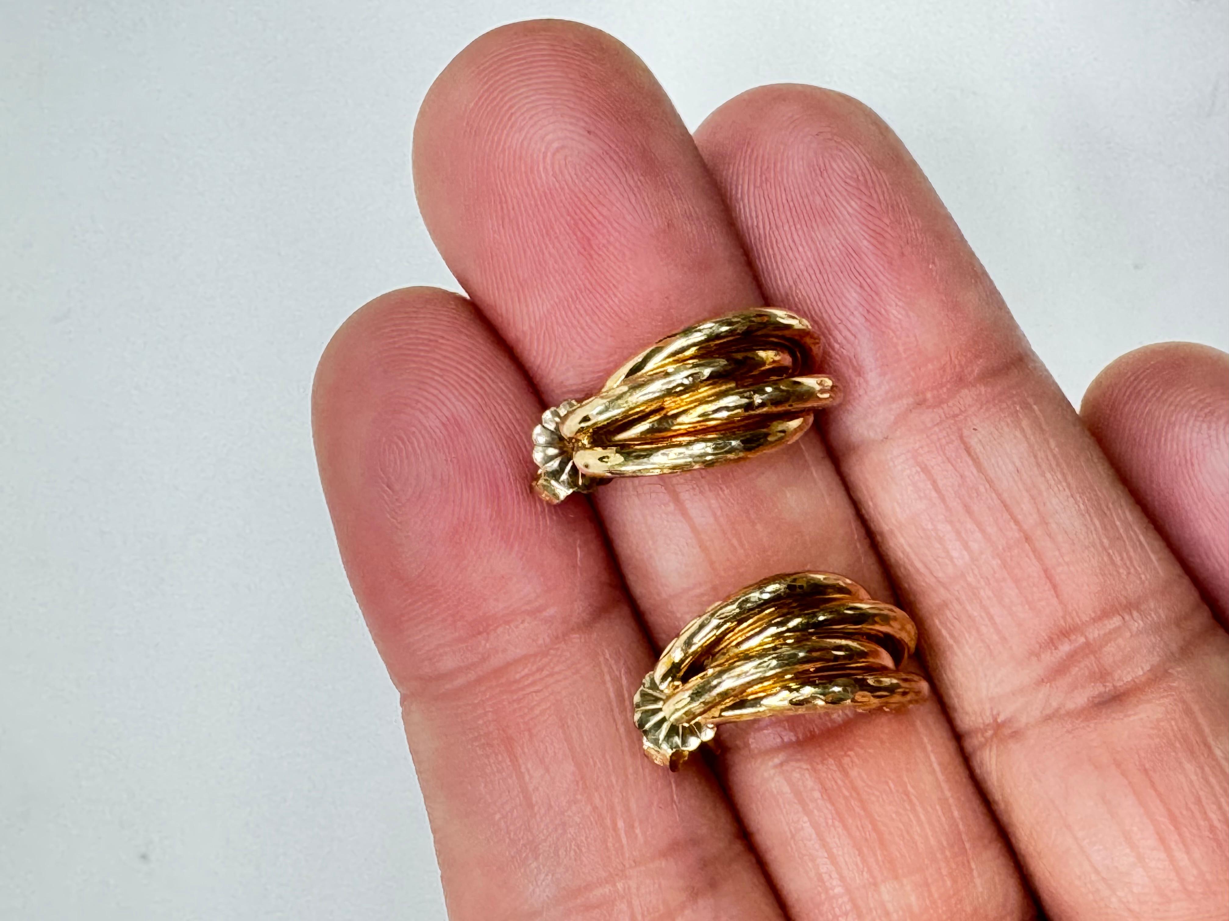 Women's or Men's Yellow Gold Tubular Diamond Cut Earrings
